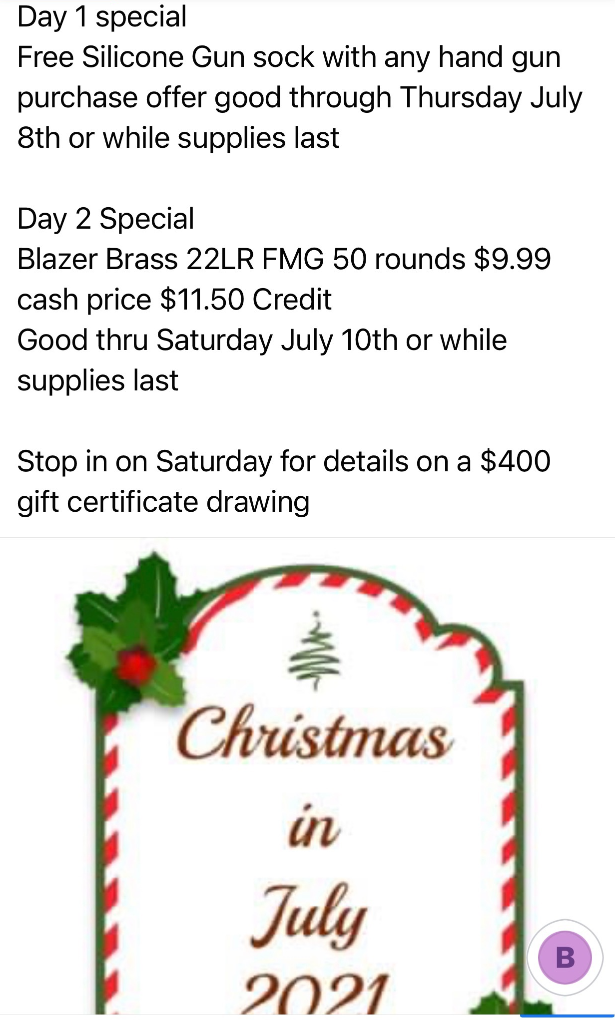 Christmas in July Brophy's Fine Fireams Inc.